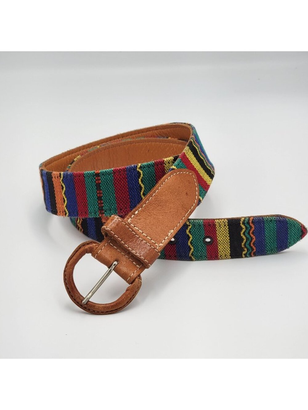 VTG Boho Tapestry Leather Tribal Ethnic Light Brown ..